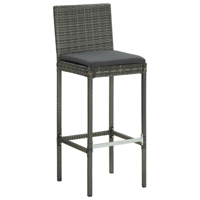 Garden Bar Stools With Cushions 2 Pcs Grey Poly Rattan