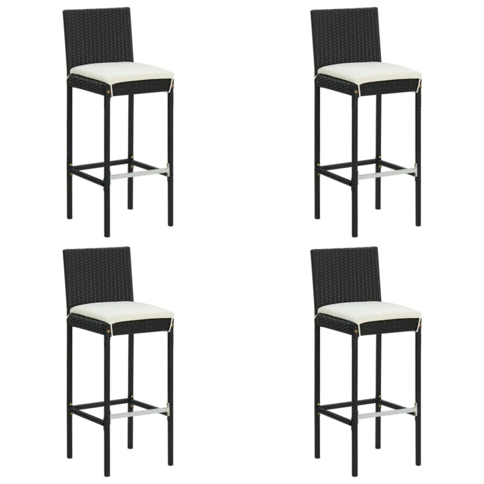 Garden Bar Stools With Cushions 4 Pcs Black Poly Rattan