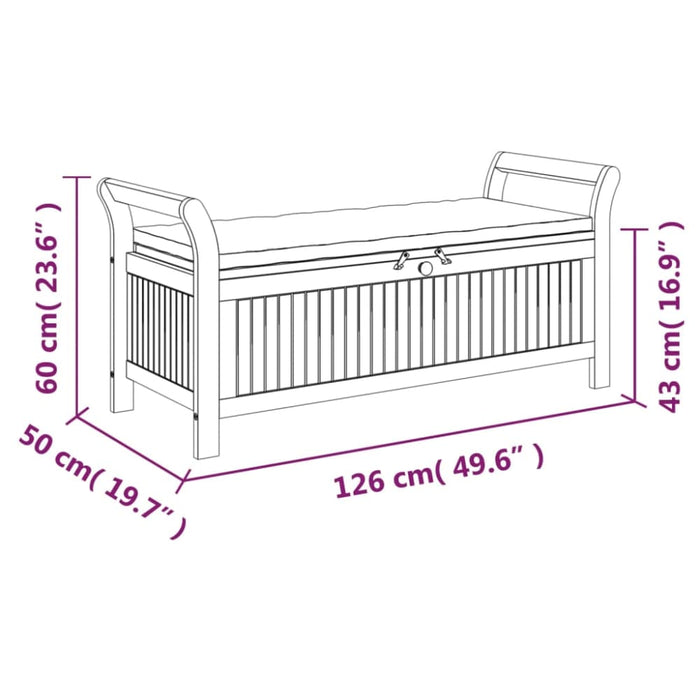 Garden Storage Bench With Cushion 126 Cm Solid Wood Acacia