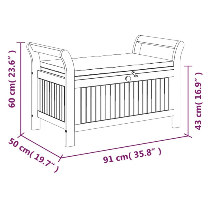 Garden Storage Bench With Cushion 91 Cm Solid Wood Acacia