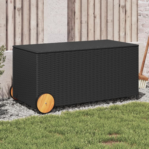 Garden Storage Box With Wheels Black 190l Poly Rattan Tlptxa