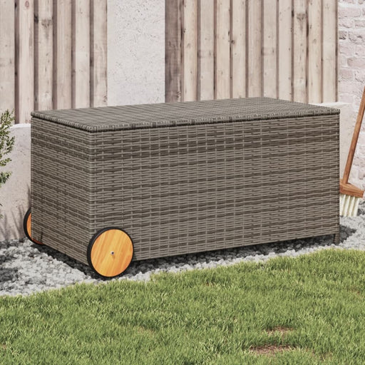 Garden Storage Box With Wheels Grey 190l Poly Rattan Tlptxl