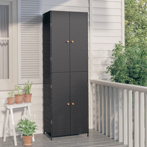 Garden Storage Cabinet Black 59x40x180 Cm Poly Rattan Toknix