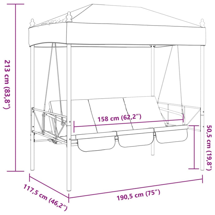 Garden Swing Bench With Canopy Coffee Brown steel Abbnkbb