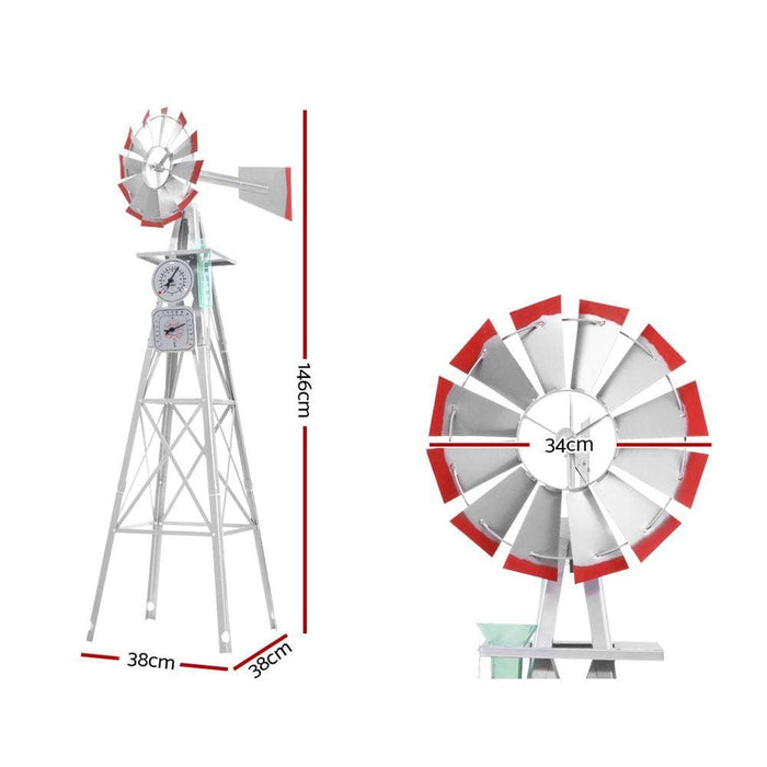 Garden Windmill 4ft 146cm Metal Ornaments Outdoor Decor