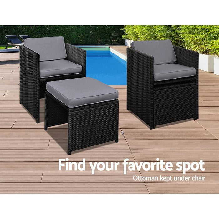 Gardeon 11 Piece Pe Wicker Outdoor Dining Set - Black