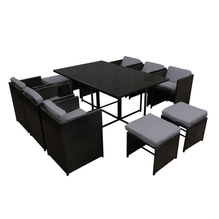 Gardeon 11 Piece Pe Wicker Outdoor Dining Set - Black