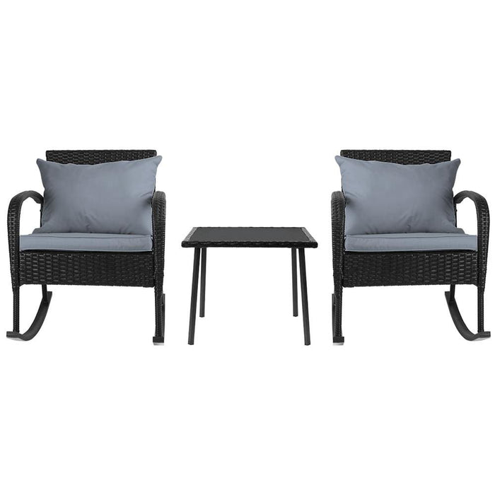 Gardeon 3 Piece Outdoor Chair Rocking Set - Black