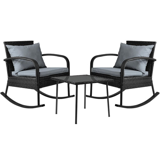 Gardeon 3 Piece Outdoor Chair Rocking Set - Black