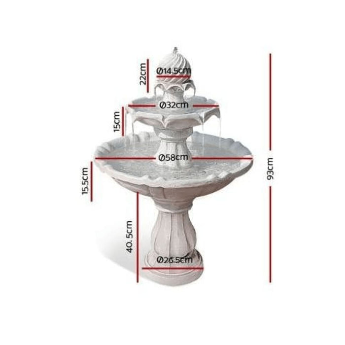 Gardeon 3 Tier Solar Powered Water Fountain - Ivory _ Gs