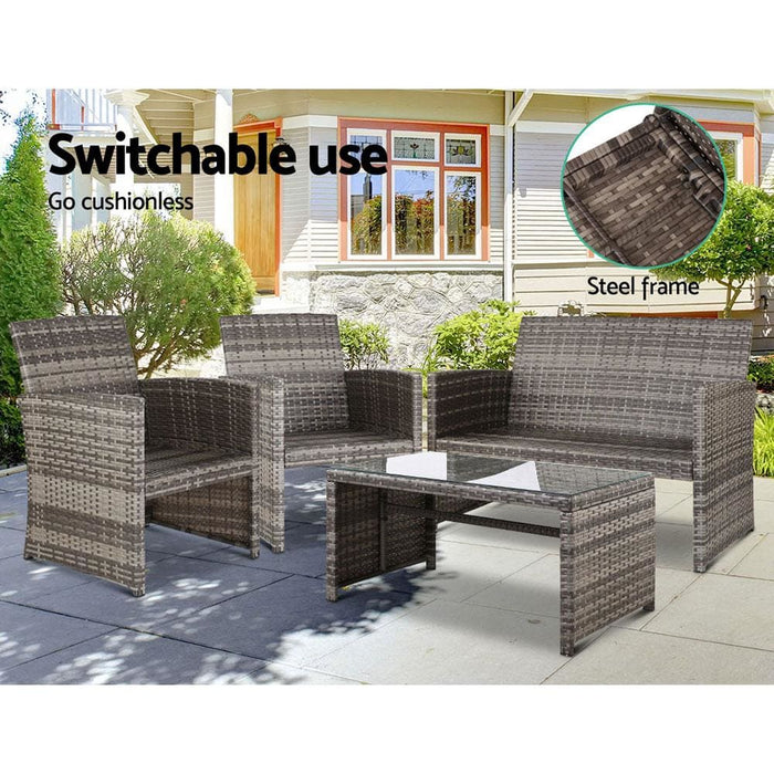 Gardeon Set Of 4 Outdoor Wicker Chairs & Table - Grey