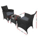 Gardeon 3pc Bistro Wicker Outdoor Furniture Set Black