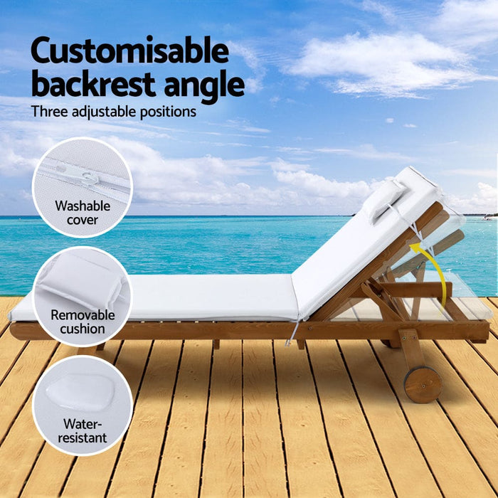 Gardeon 2pc Sun Lounge Wooden Lounger Outdoor Furniture Day