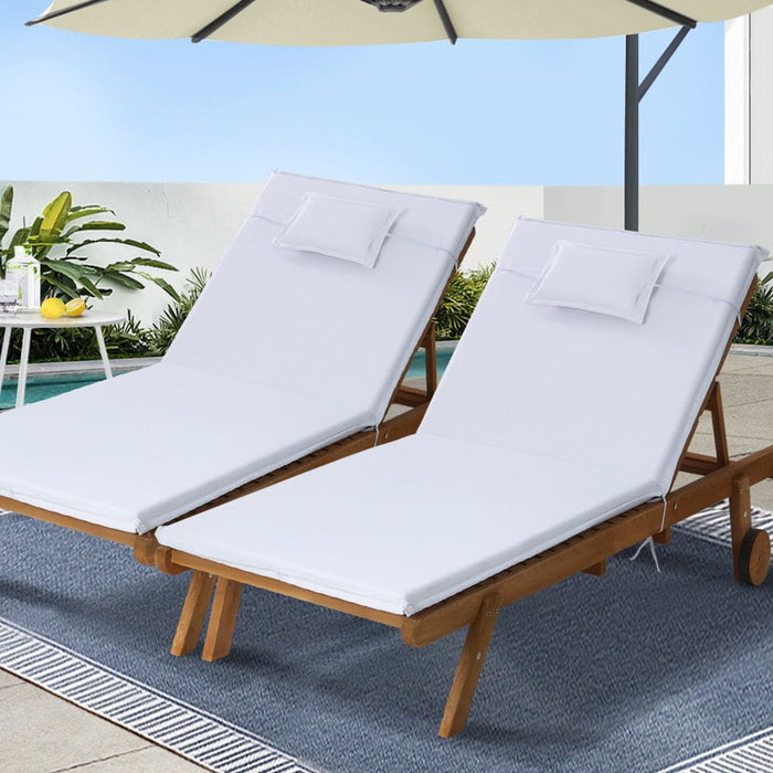 Gardeon 2pc Sun Lounge Wooden Lounger Outdoor Furniture Day