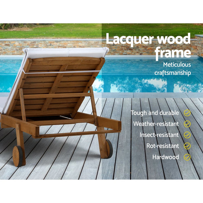 Gardeon 2pc Sun Lounge Wooden Lounger Outdoor Furniture Day