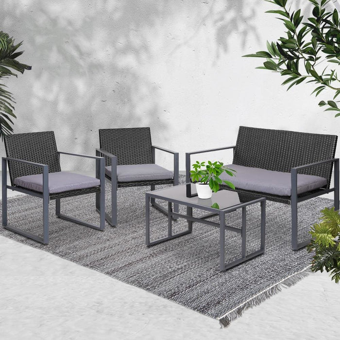 Gardeon 4pc Outdoor Furniture Patio Table Chair Black