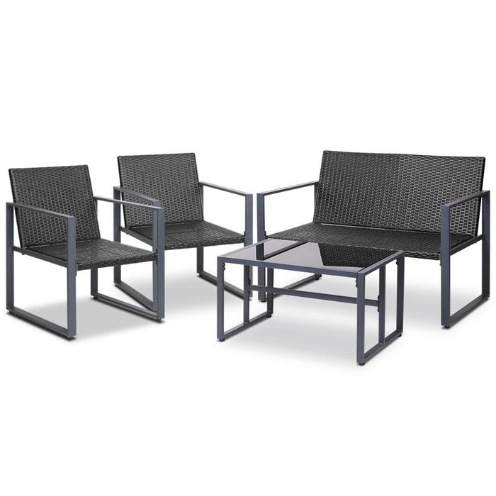 Gardeon 4pc Outdoor Furniture Patio Table Chair Black