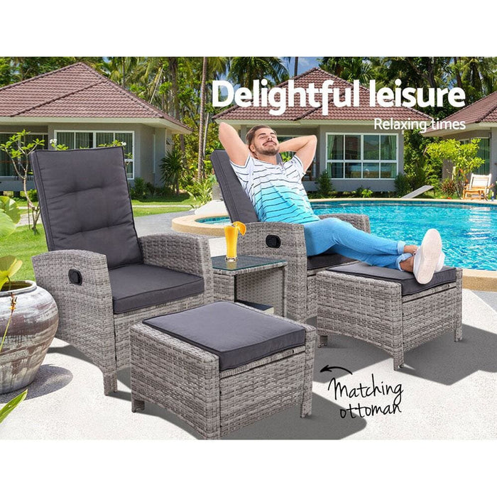 Gardeon Outdoor Patio Furniture Recliner Chairs Table