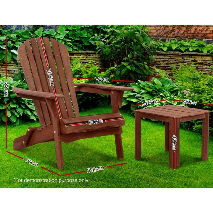 Gardeon 3pc Outdoor Setting Beach Chairs Table Wooden