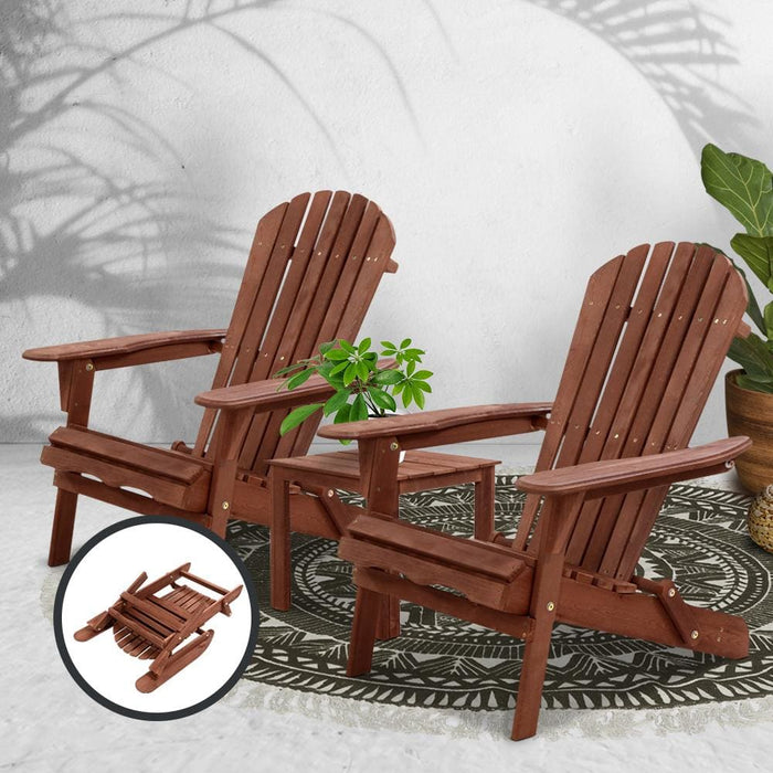 Gardeon 3pc Outdoor Setting Beach Chairs Table Wooden