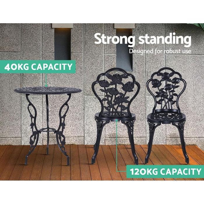 Gardeon 3pc Outdoor Setting Cast Aluminium Bistro Table