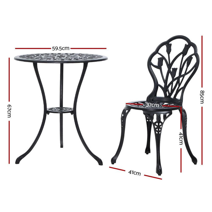 Gardeon 3pc Outdoor Setting Cast Aluminium Bistro Table