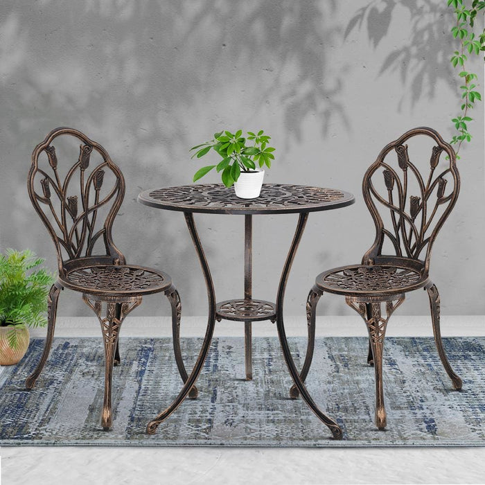 Gardeon 3pc Outdoor Setting Cast Aluminium Bistro Table