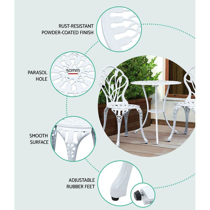 Gardeon 3pc Outdoor Setting Cast Aluminium Bistro Table