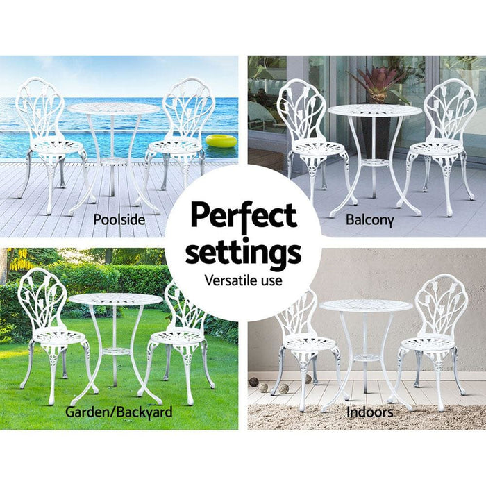 Gardeon 3pc Outdoor Setting Cast Aluminium Bistro Table