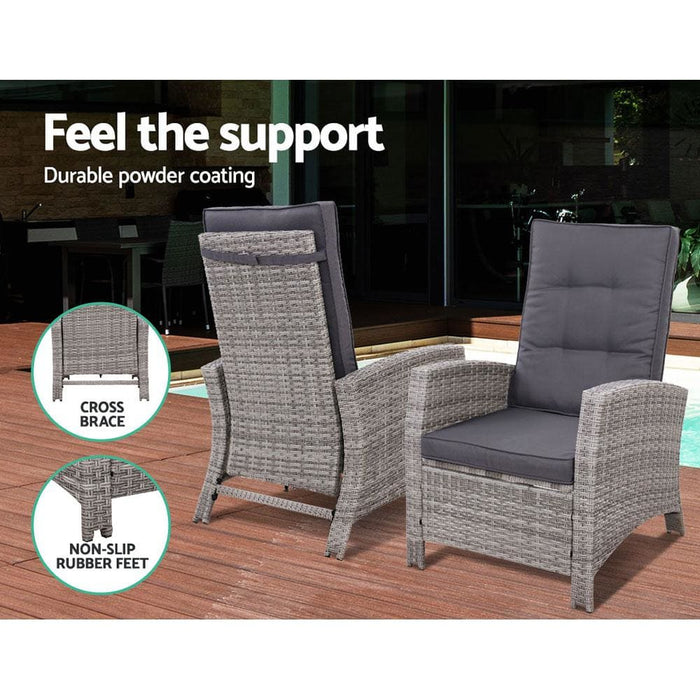 Gardeon Outdoor Setting Recliner Chair Table Set Wicker