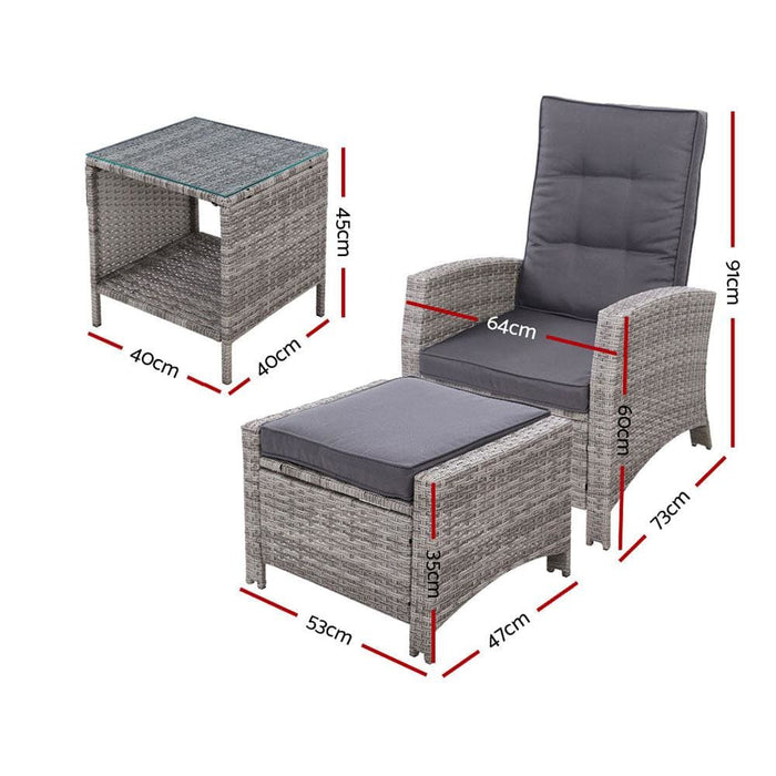 Gardeon Outdoor Setting Recliner Chair Table Set Wicker