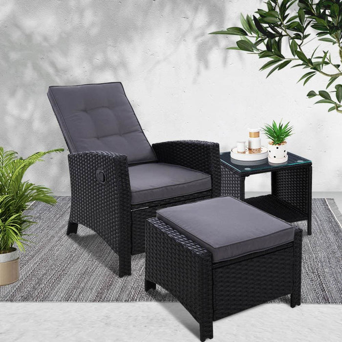 Gardeon Outdoor Setting Recliner Chair Table Set Wicker