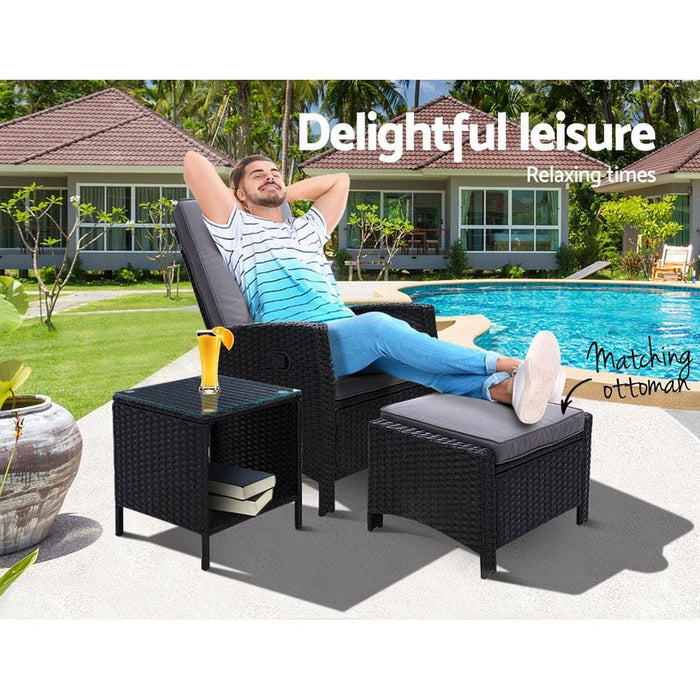 Gardeon Outdoor Setting Recliner Chair Table Set Wicker