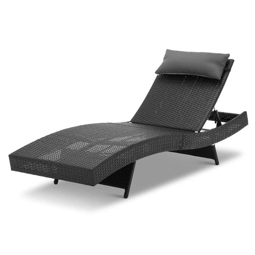 Gardeon Outdoor Wicker Sun Lounge - Black