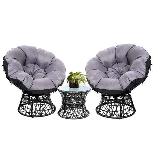 Gardeon Papasan Chair And Side Table Set- Black