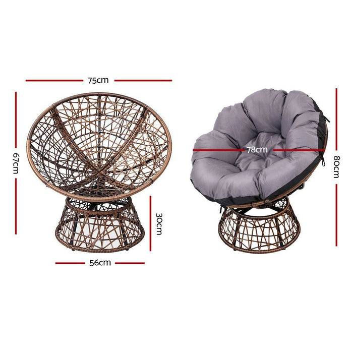 Gardeon Papasan Chair And Side Table Set-brown