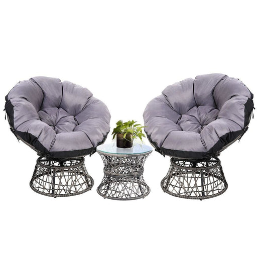 Gardeon Papasan Chair And Side Table Set- Grey