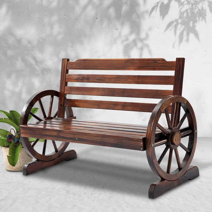 Gardeon Wooden Wagon Wheel Bench - Brown