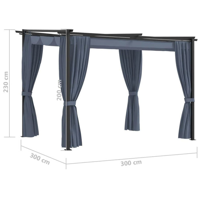 Gazebo With Curtains 3x3 m Anthracite Steel Anbpo