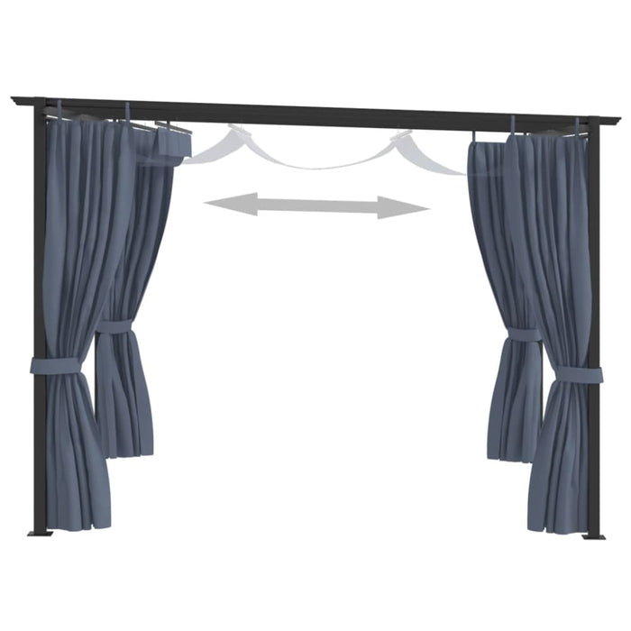 Gazebo With Curtains 3x3 m Anthracite Steel Anbpo