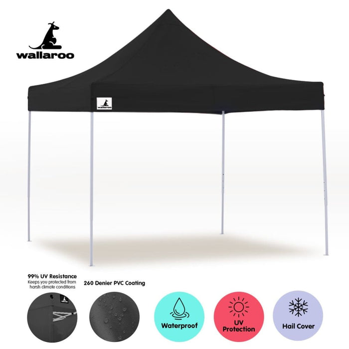 Gazebo Tent Marquee 3x3 Popup Outdoor Wallaroo- Black