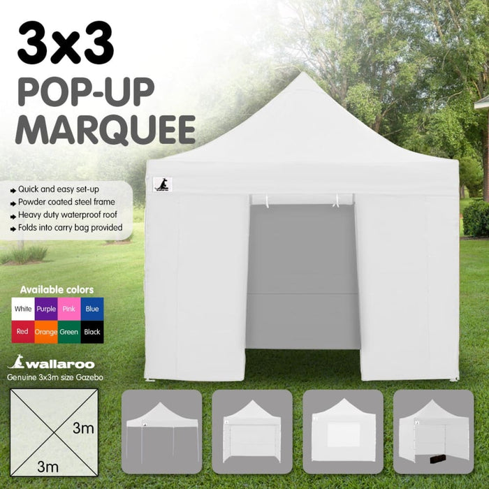 Gazebo Tent Marquee 3x3 Popup Outdoor Wallaroo White