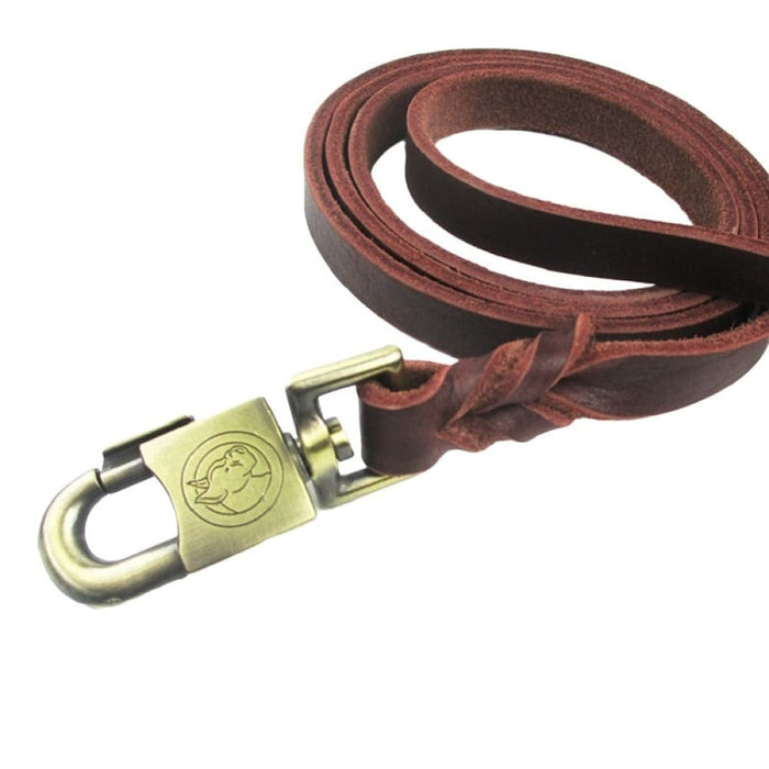 Genuine Leather Dog Leash With Strong Metal Hook