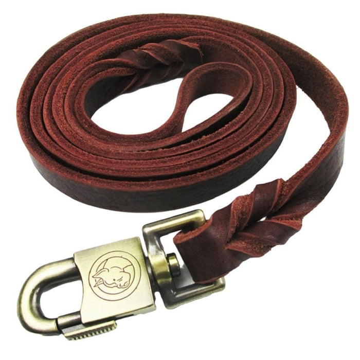 Genuine Leather Dog Leash With Strong Metal Hook