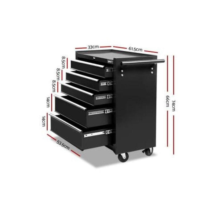 Giantz 5 Drawer Mechanic Tool Box Storage Trolley - Black