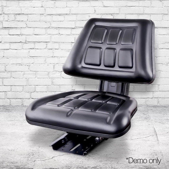 Giantz Pu Leather Tractor Seat With Sliding Track - Black