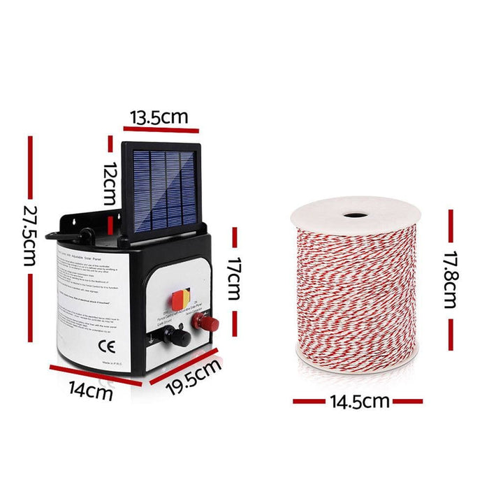 Giantz 8km Solar Electric Fence Energiser Charger With 500m