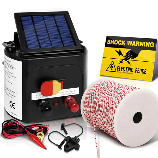 Giantz 5km Solar Electric Fence Energiser Charger With 500m