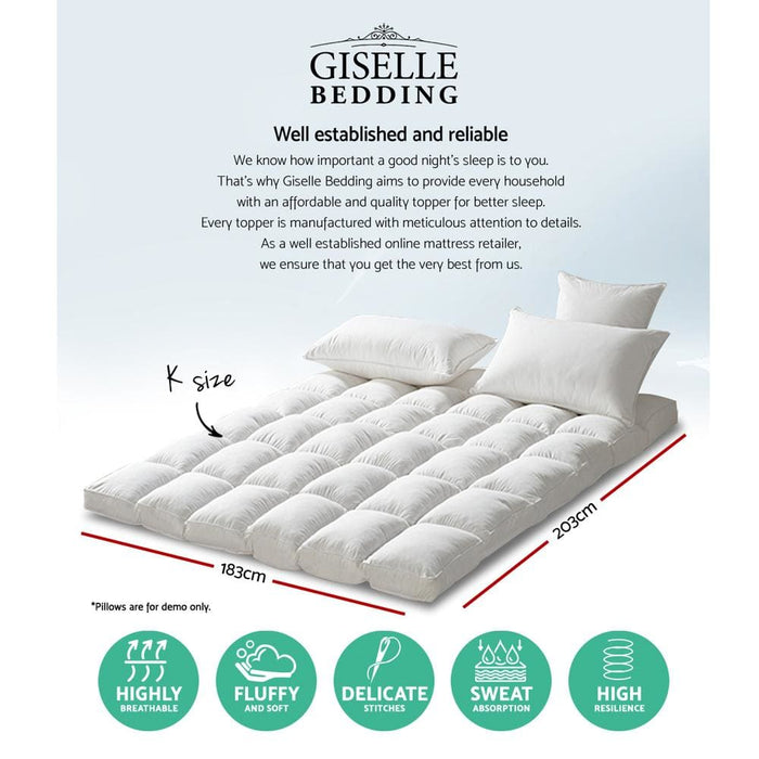 Giselle King Mattress Topper Pillowtop 1000gsm Microfibre