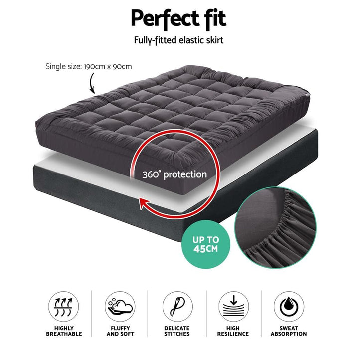 Giselle Single Mattress Topper Pillowtop 1000gsm Charcoal